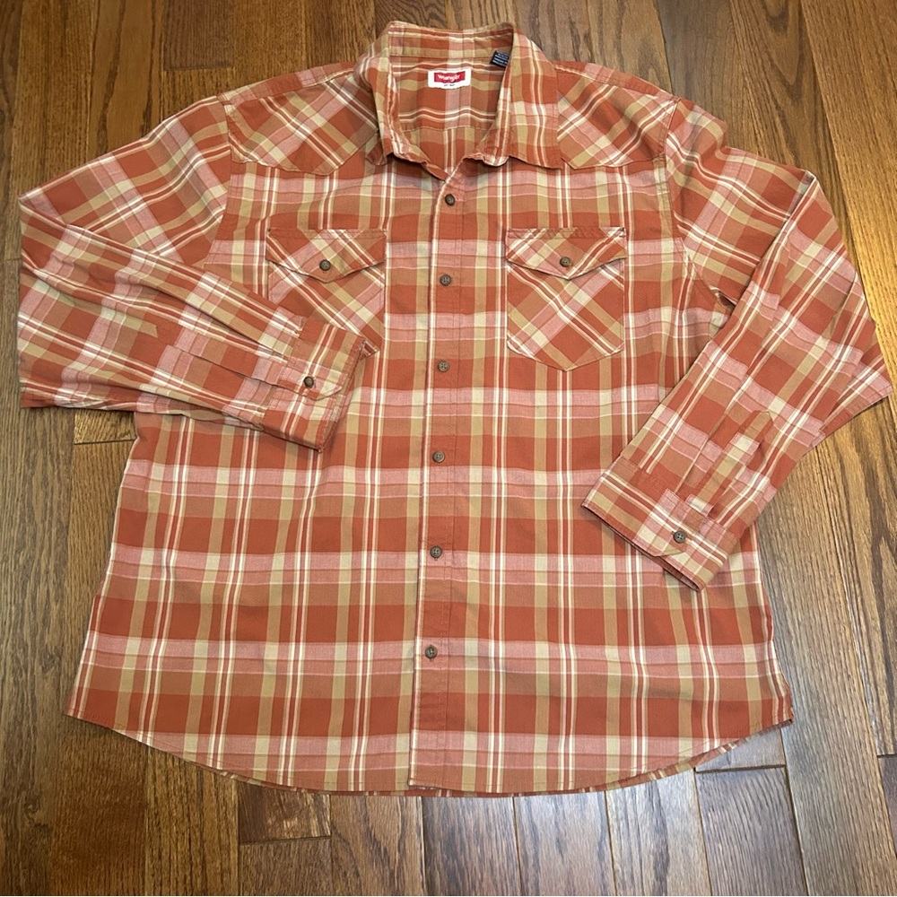 Wrangler Men's Plaid Shirt - Orange Rust Tan - size 2XL